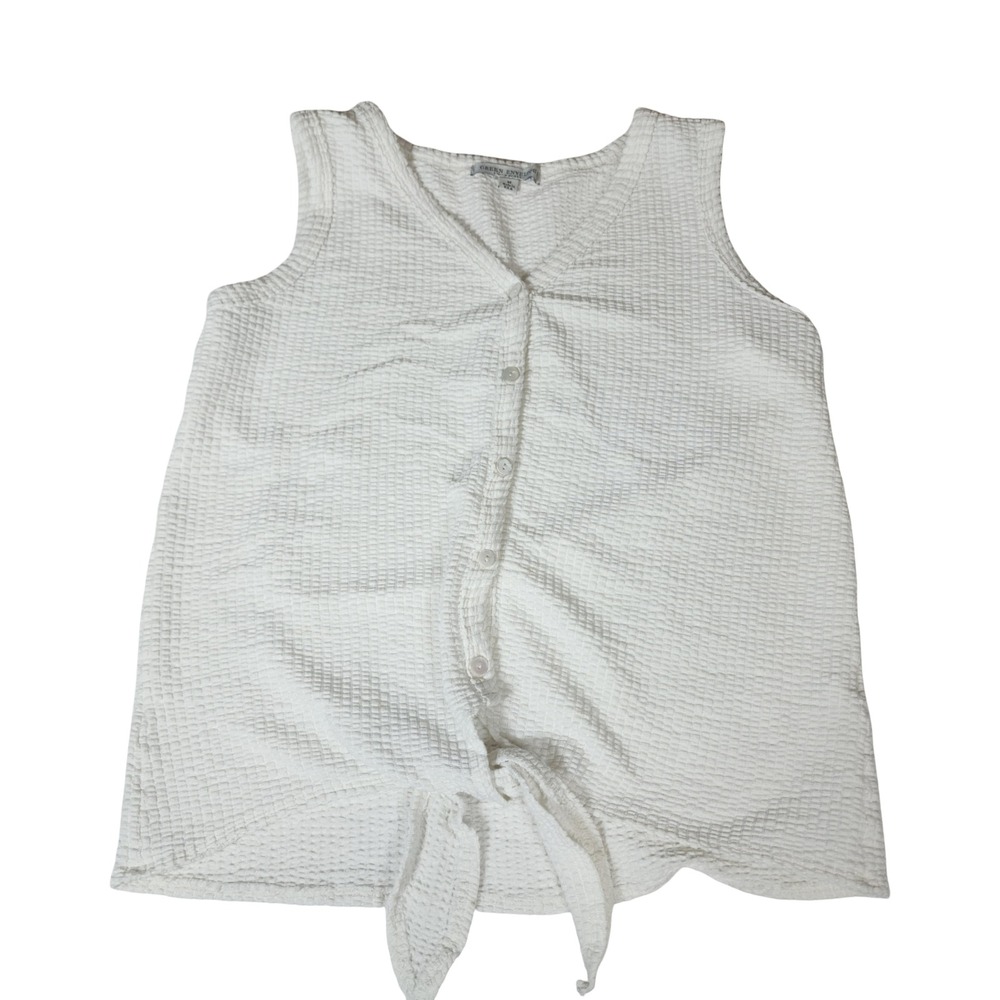 Green Envelope White Waffle Knit Tie Front Button Tank Top Womens Medium USA